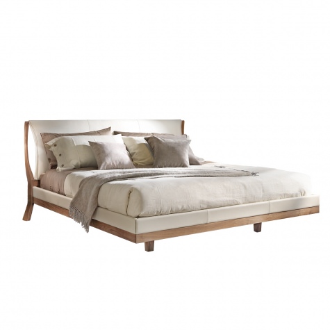 Upholstered bed in solid walnut or oak