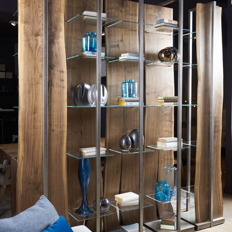 Modular bookcase in solid walnut or oak