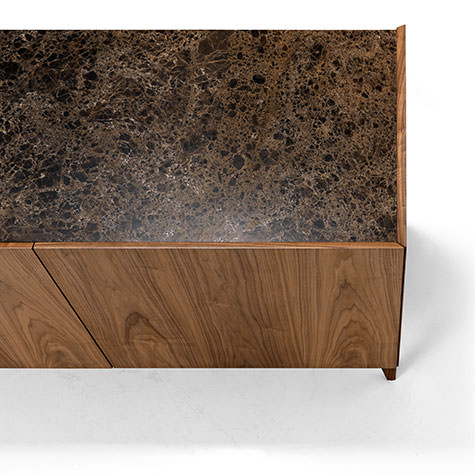 Sideboard in walnut wood with marble top