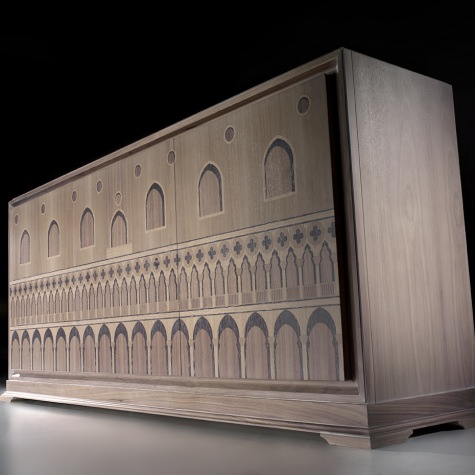 Sideboard in wood, inlayed by hand 