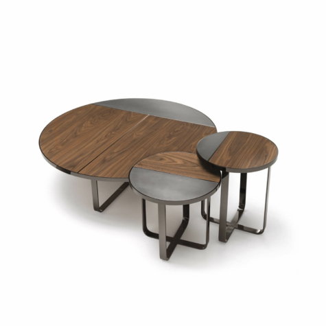 Coffee table rotondo in legno di Noce americano con base in metallo