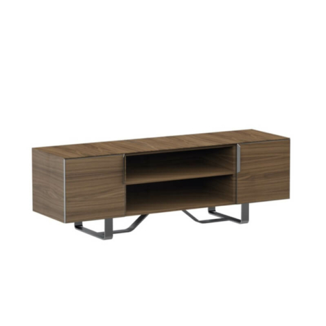 TV unit with 2 doors, central open compartment and top in American Walnut wood