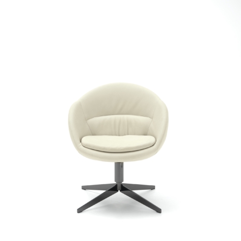 Upholstered swivel chair with metal base