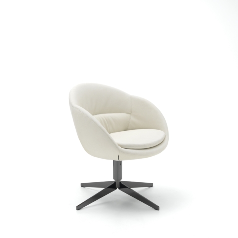 Upholstered swivel chair with metal base