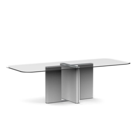 Rectangular table in extra-clear bevelled glass with legs available in lacquered versions