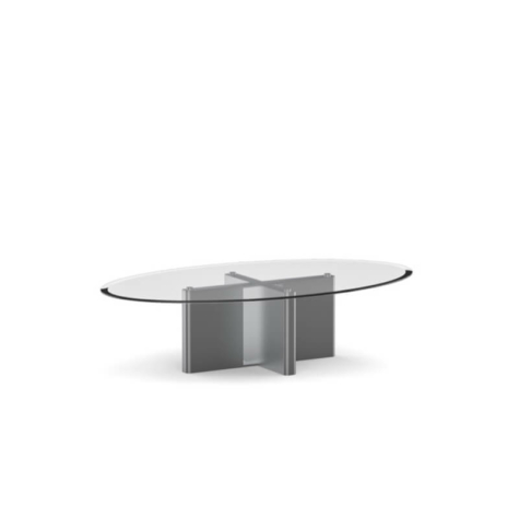 Coffee table ovale in cristallo extra chiaro bisellato con gambe in varianti laccate