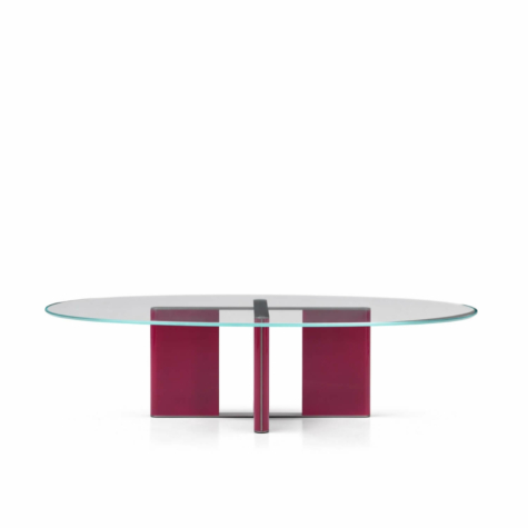 Coffee table ovale in cristallo extra chiaro bisellato con gambe in varianti laccate