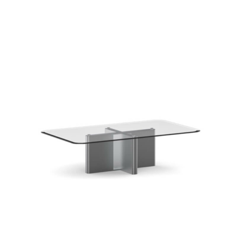 Coffee table rettangolare in cristallo extra chiaro bisellato con gambe in varianti laccate