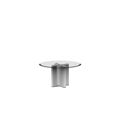 Coffee table rotondo in cristallo extra chiaro bisellato con gambe in varianti laccate