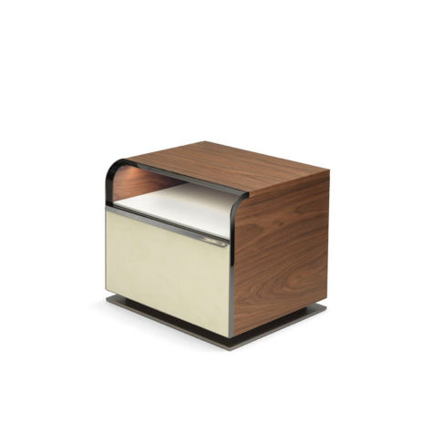 Bedside table with 1 drawer and open compartment in American Walnut wood