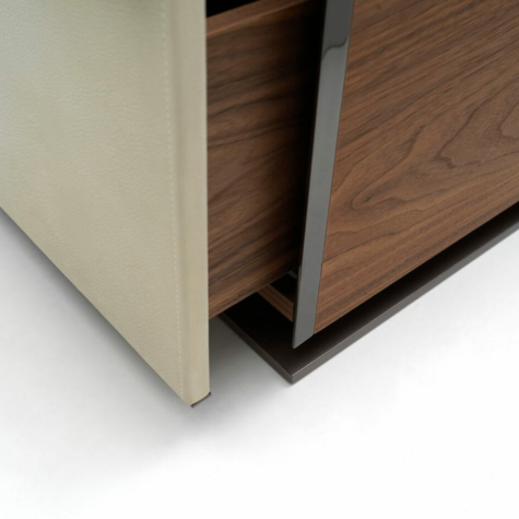 Bedside table with 1 drawer and open compartment in American Walnut wood