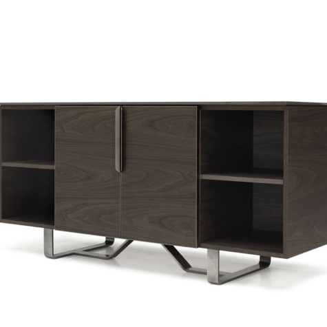 Sideboard with 2 doors, with open compartments and top in American Walnut wood 