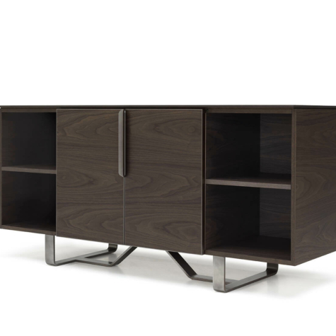 Sideboard with 2 doors, with open compartments and top in American Walnut wood 