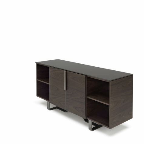 Sideboard with 2 doors, with open compartments and top in American Walnut wood 