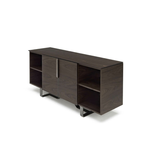 Sideboard with 2 doors, with open compartments and top in American Walnut wood 