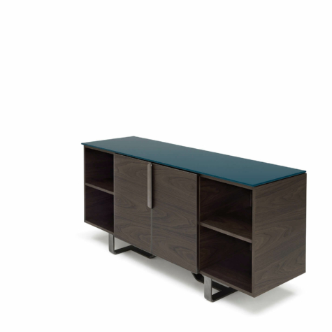 Sideboard with 2 doors, with open compartments and top in American Walnut wood 