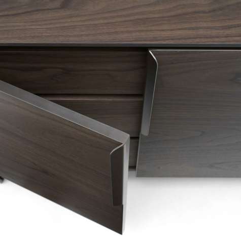 Sideboard with 2 doors, with open compartments and top in American Walnut wood 