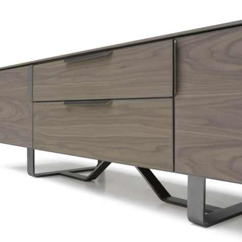 TV unit with 2 doors, central drawers and top in American Walnut wood