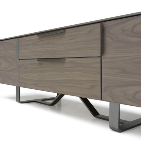 Credenza porta TV 2 ante con cassetti centrali e top in legno di Noce americano