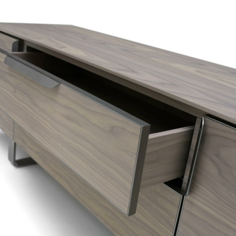 Credenza porta TV 2 ante con cassetti centrali e top in legno di Noce americano