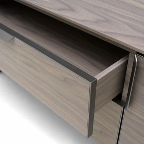 Credenza porta TV 2 ante con cassetti centrali e top in legno di Noce americano