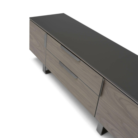 Credenza porta TV 2 ante con cassetti centrali e top in legno di Noce americano