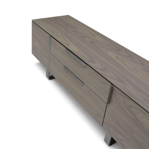 Credenza porta TV 2 ante con cassetti centrali e top in legno di Noce americano