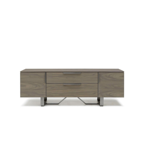 TV unit with 2 doors, central drawers and top in American Walnut wood