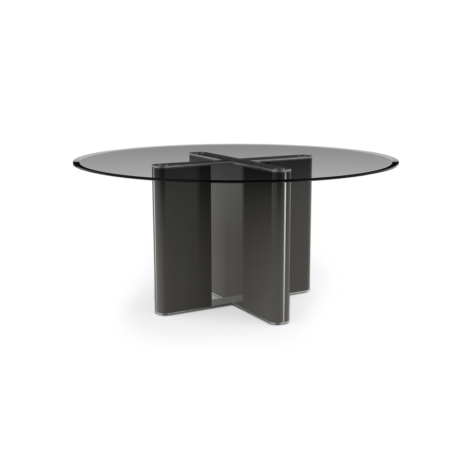 Round table in extra-clear bevelled glass with legs available in lacquered versions