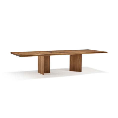 Vero Table in solid walnut or solid oak with Boomerang wood and metal leg