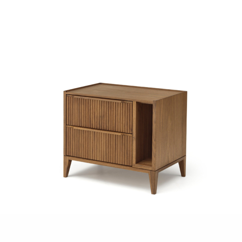 Bedside table with two drawers with fronts in D Code module and open compartment