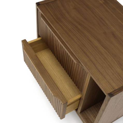 Bedside table with two drawers with fronts in D Code module and open compartment