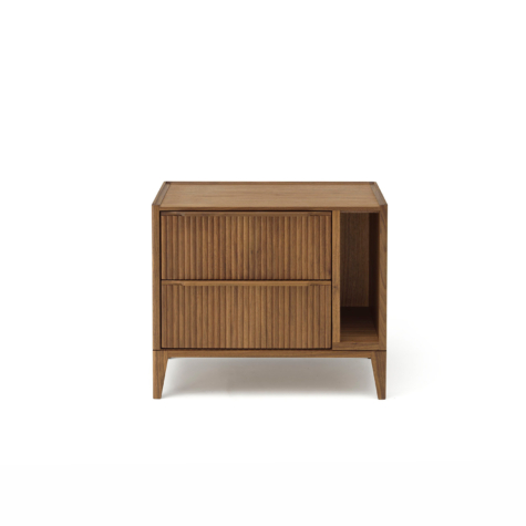 Bedside table with two drawers with fronts in D Code module and open compartment