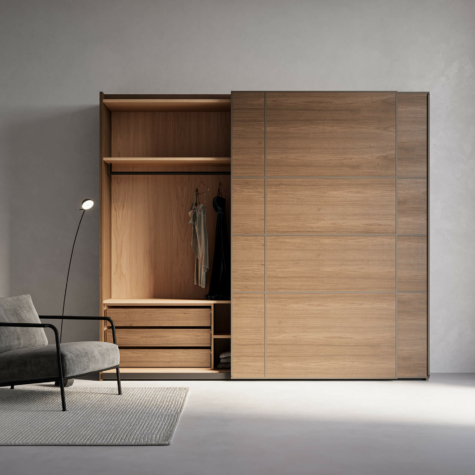 Wooden wardrobe with two sliding doors