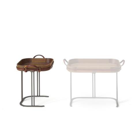 Square coffee table with metal base and removable tray from \"La Selleria\" collection