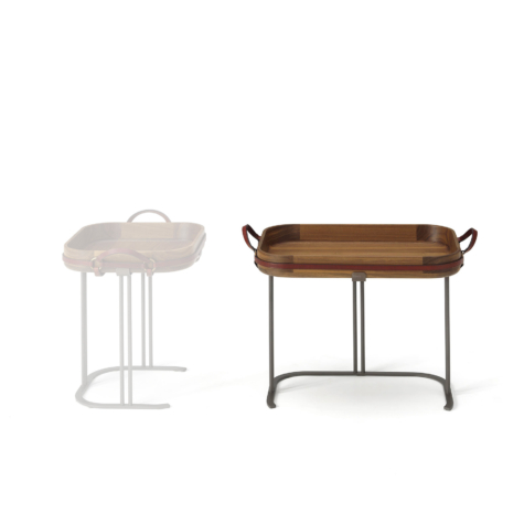 Rectangular coffee table with metal base and removable tray from \"La Selleria\" collection