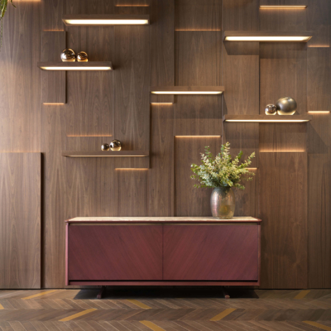 Credenza con ante complanari Shade 3D e top in marmo/legno laccato