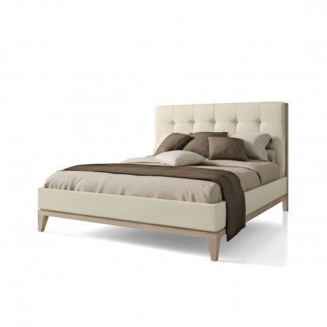 Upholstered bed with structure in oak