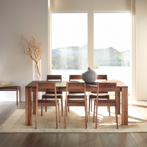 Rectangular table in solid walnut with extensions with transverse boards