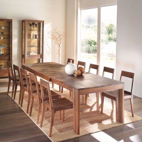 Rectangular table in solid walnut with extensions with transverse boards