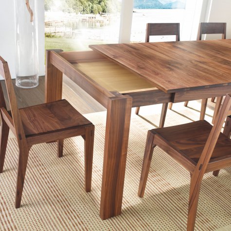 Rectangular table in solid walnut with extensions with transverse boards