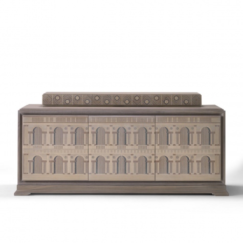 Credenza in legno intarsiato a mano con alzatina Basilica Palladiana Credenza in legno intarsiato a mano con alzatina Basilica Palladiana