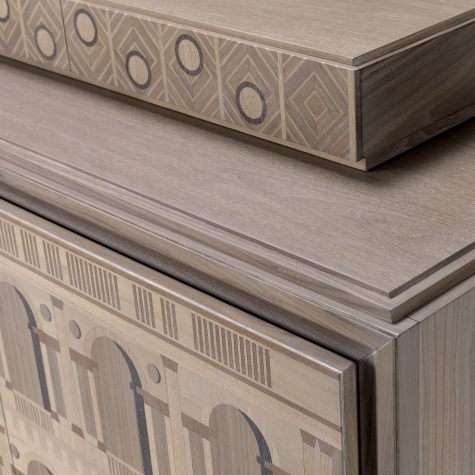 Credenza in legno intarsiato a mano con alzatina Basilica Palladiana