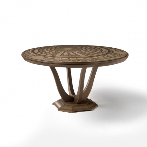 Tavolo rotondo Pantheon, gamba a V, fisso o con allunghe, diametro 150 e 180 cm Tavolo rotondo Pantheon, gamba a V, fisso o con allunghe, diametro 150 e 180 cm