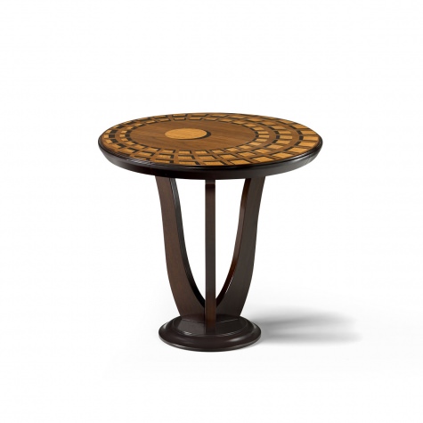 "Pantheon" round inlayed coffee table in wood