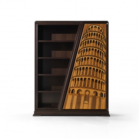 "Torre di Pisa" inlayed bookcase in wood