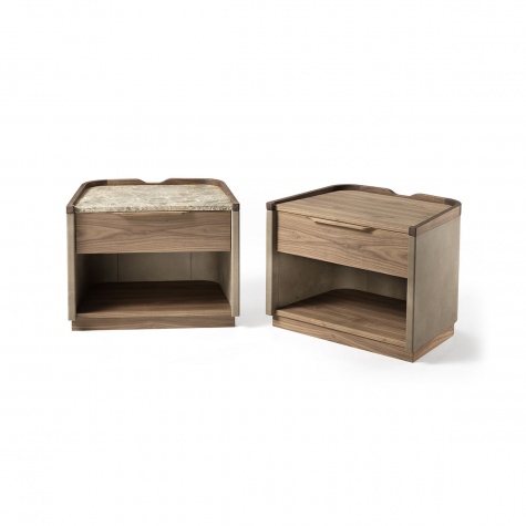 Double-sided bed side table in solid walnut Double-sided bed side table in solid walnut