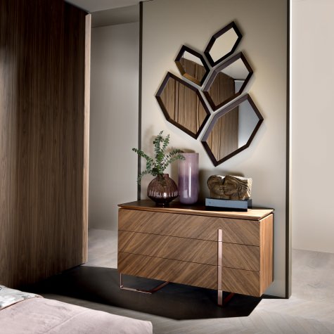 Hexagone mirror with frame in solid walnut, composition 1