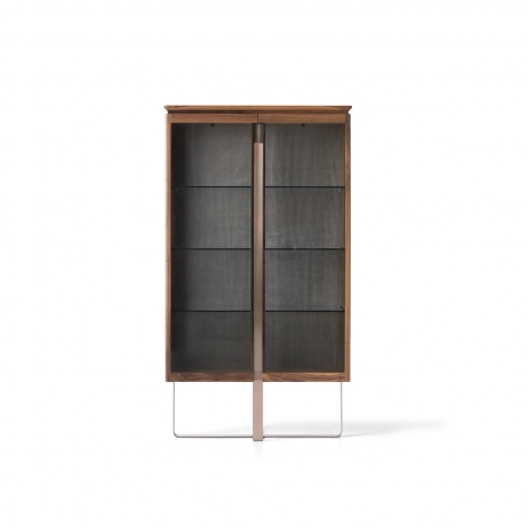 Glass cabinet with two doors in solid walnut