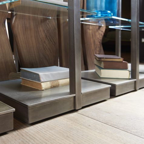 Modular bookcase in solid walnut or oak